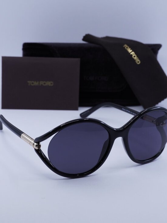 Tom Ford Melody FT1090 01A Geometric Sunglasses - Shiny Black/Smoke
